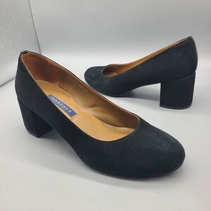 Margaux "The Heel" Black Suede Block Heel Pumps Round Toe Women 36.5/6.5
